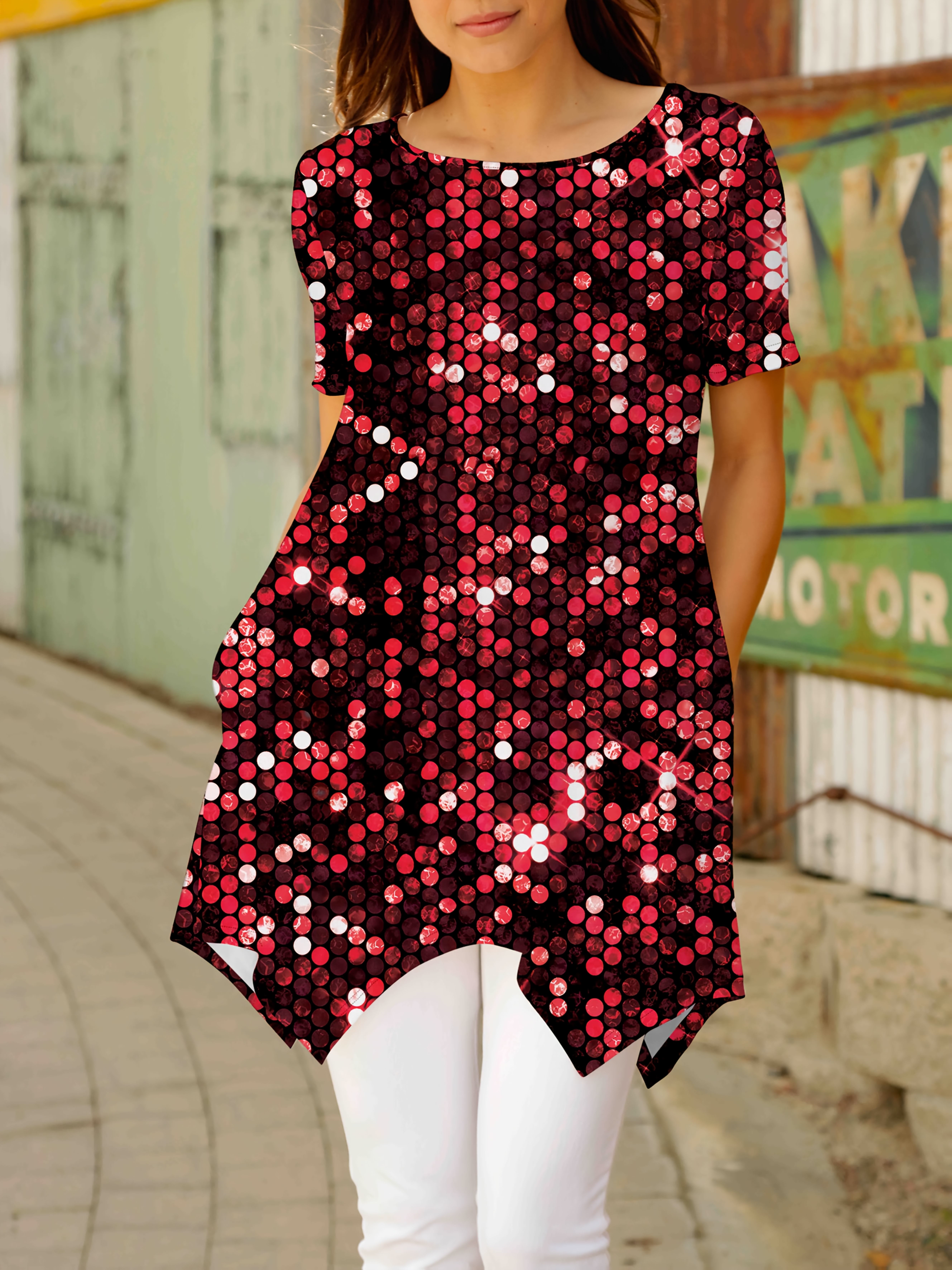 plus size dames plus size sprankelende rode zwarte glitter Temu