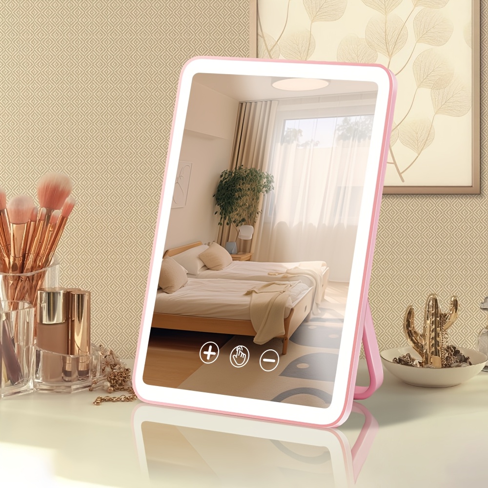

Mirror With Hd Mirror, 3 Color Lighting, Dimmable, Usb Charging, Portable Foldable Wall-mountable Or Desktop Led Makeup Mirror