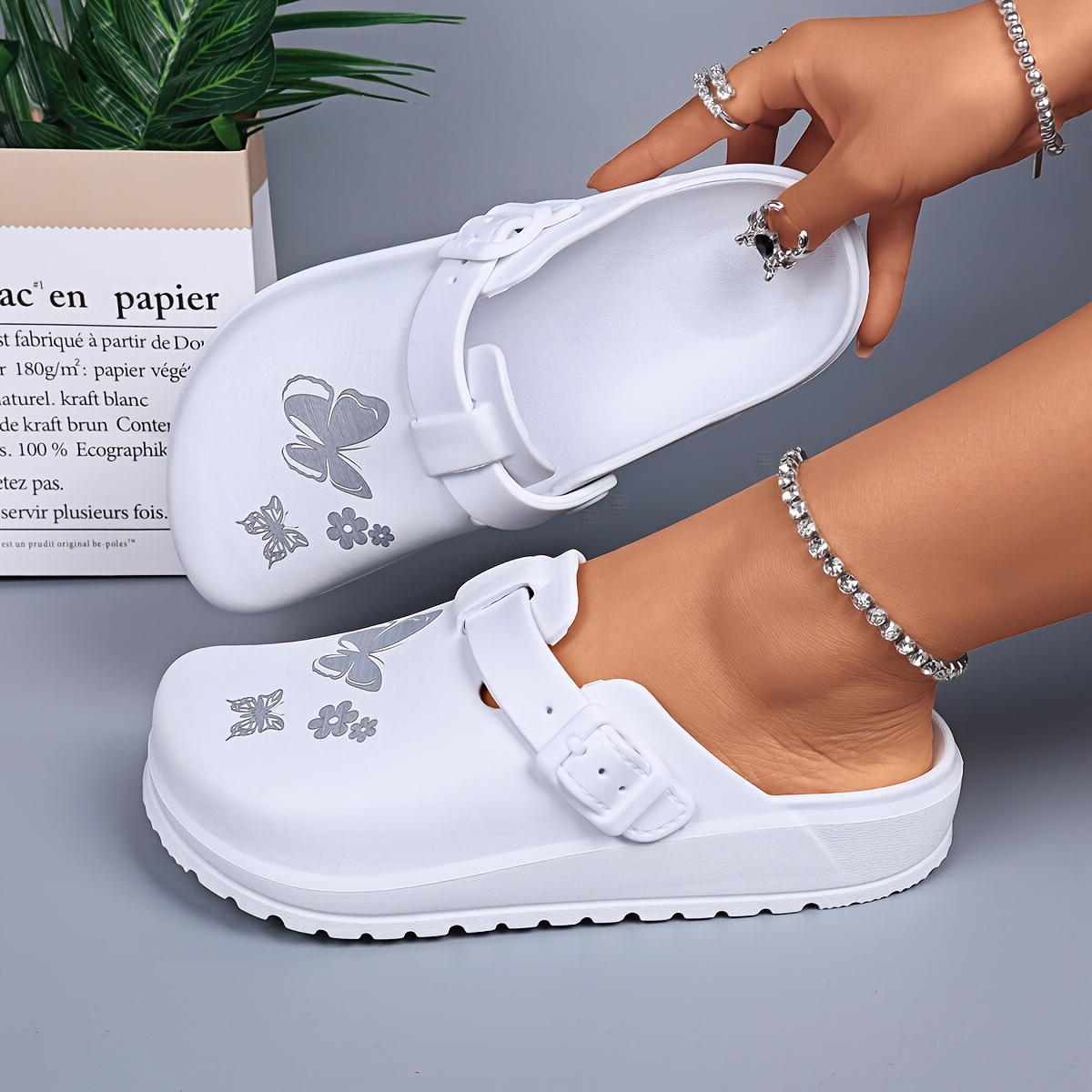 Image of Women's Spring Summer Lightweight Eva Plus Size Couple Mule Shoes, 2pcs Dynamic Upper Round Toe Shoes, Lightweight Flat Soft Sole Adjustable Ankle Shoe Suitable For Beach Hiking , Women Shoes