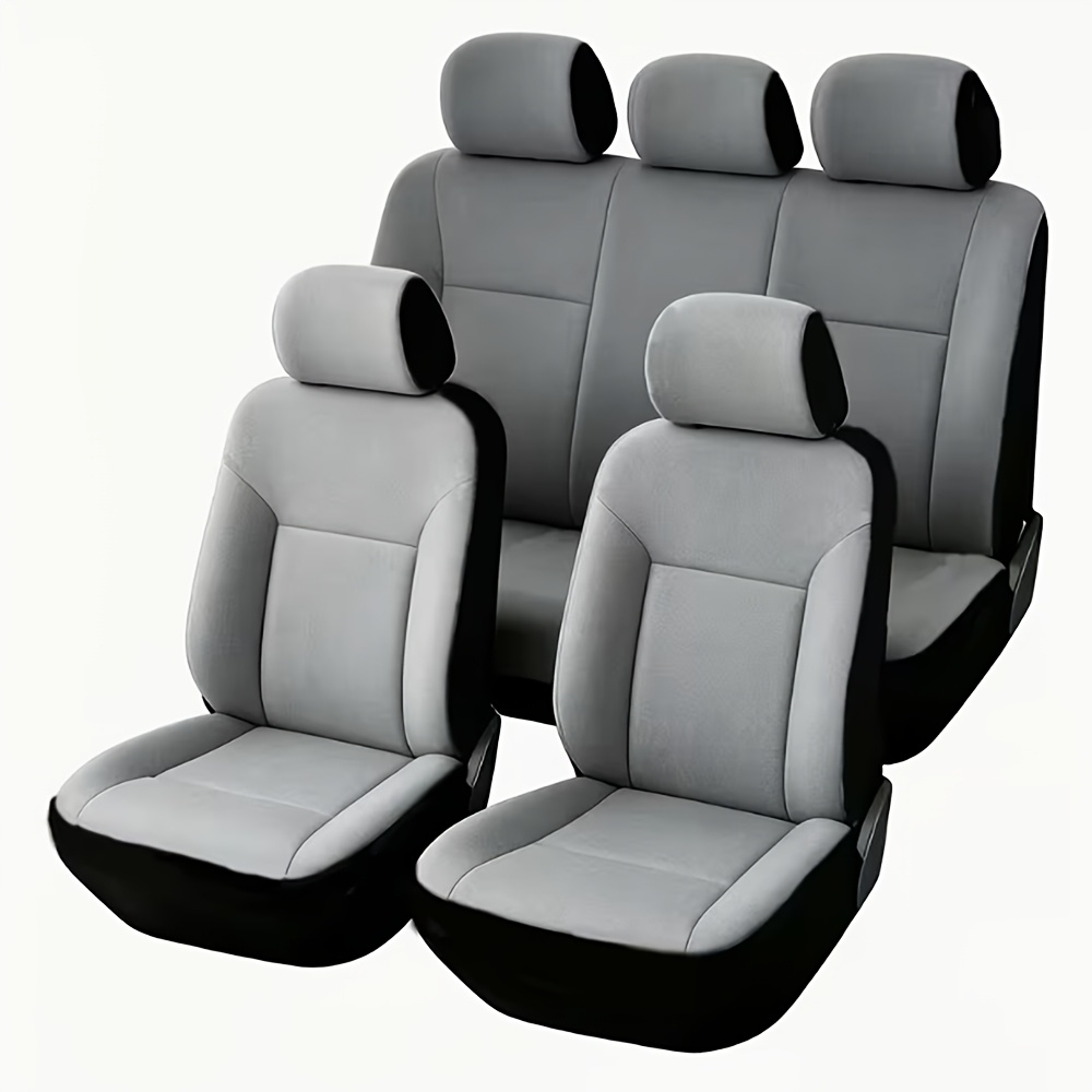 TEMU Fashionable Solid Color Universal Car Seat Covers, Flat Fabric Material, Set For 5-seater Vehicles, Includes 2 Front Seat Covers And 1 Rear Seat