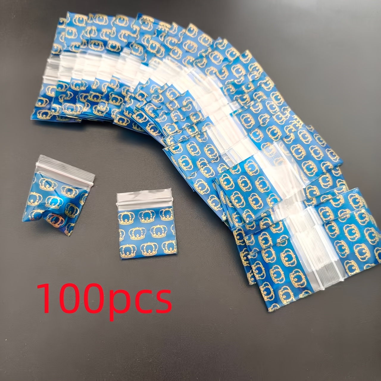 TEMU 100pcs Of 3.81*3.81cm Mini Plastic Bags, Crown-pattern Self-sealing Bags, Birthday Gift Bags, Mini Resealable Bags, Reusable, Portable Storage