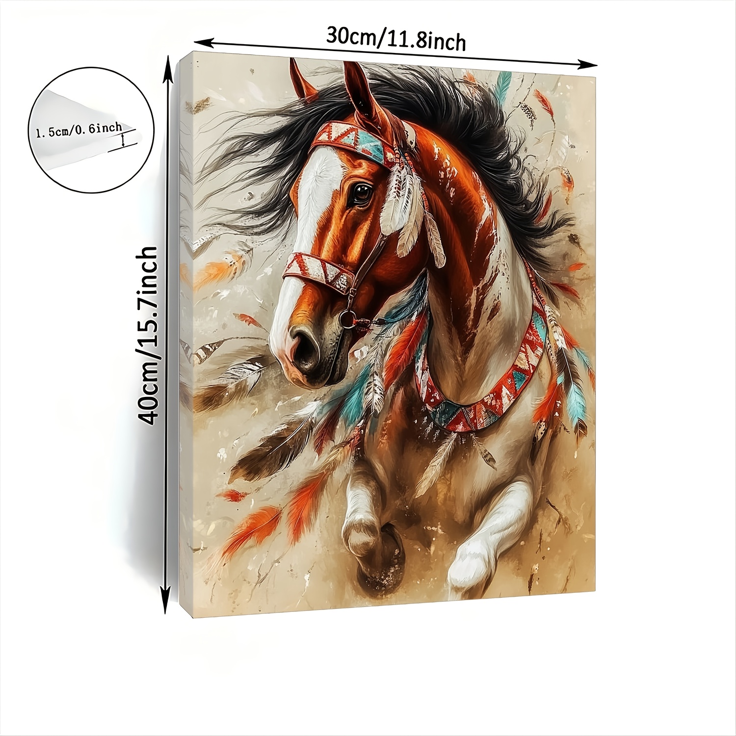 TEMU 2D plat, 2D plat, une œuvre d'art bidimensionnelle d'un cheval coloré, encadré dans un cadre en bois, parfait pour améliorer la décoration des
