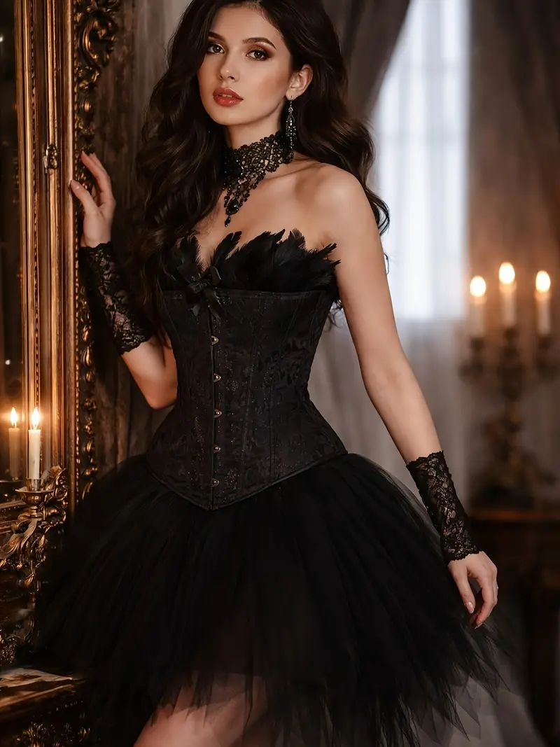 halloween black corset dress Women's Renaissance Corset Dress Vintage Gothic Fairy Ball Gown for Everyday Halloween Cosplay Festivals Black M