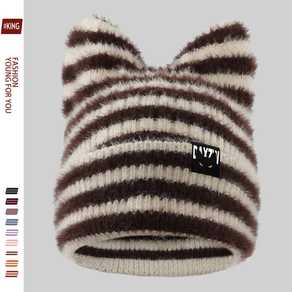 TEMU 1pc Cartoon Black Cat "daxzw" Logo Winter Hat, Warm And Cold-proof Thick Plush , Cute Cat Ear Beanie For Men And Women, Outdoor Sports Warm Hat,