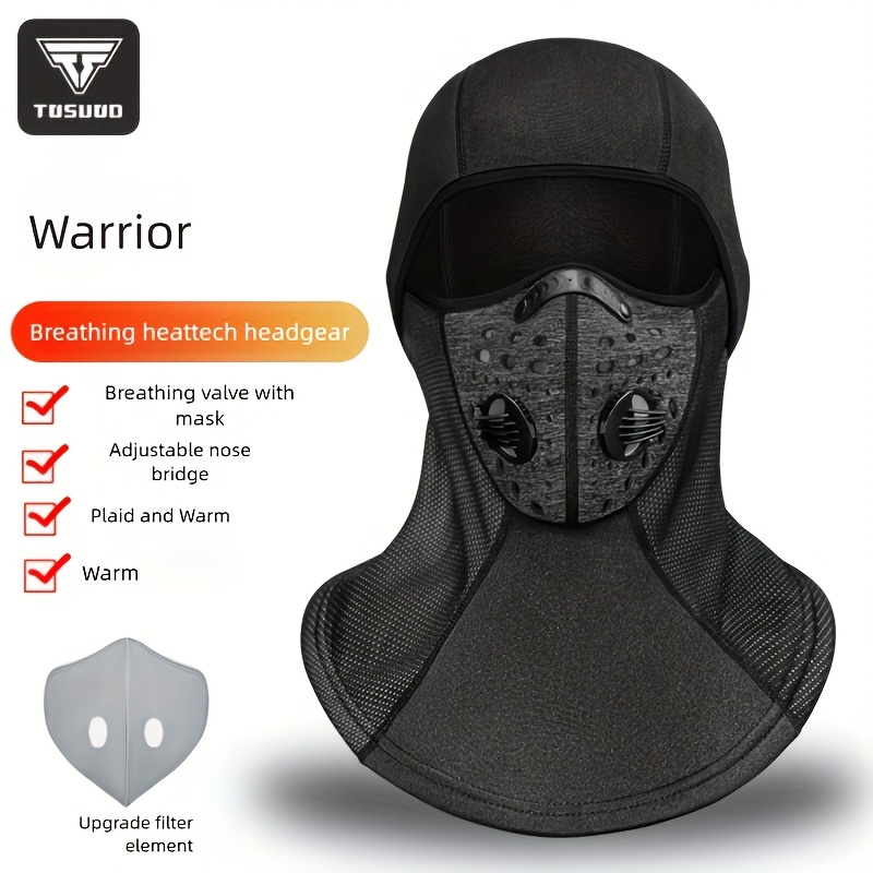 TOSUOD Full-Face Mask & Headgear - Windproof Fleece-Like Breathing Valve System, Adjustable Thermal Face Shield for Men & Women, Motorcycle Riding, Snow, Cold Weather (Black) - Durable Non- Filter Com