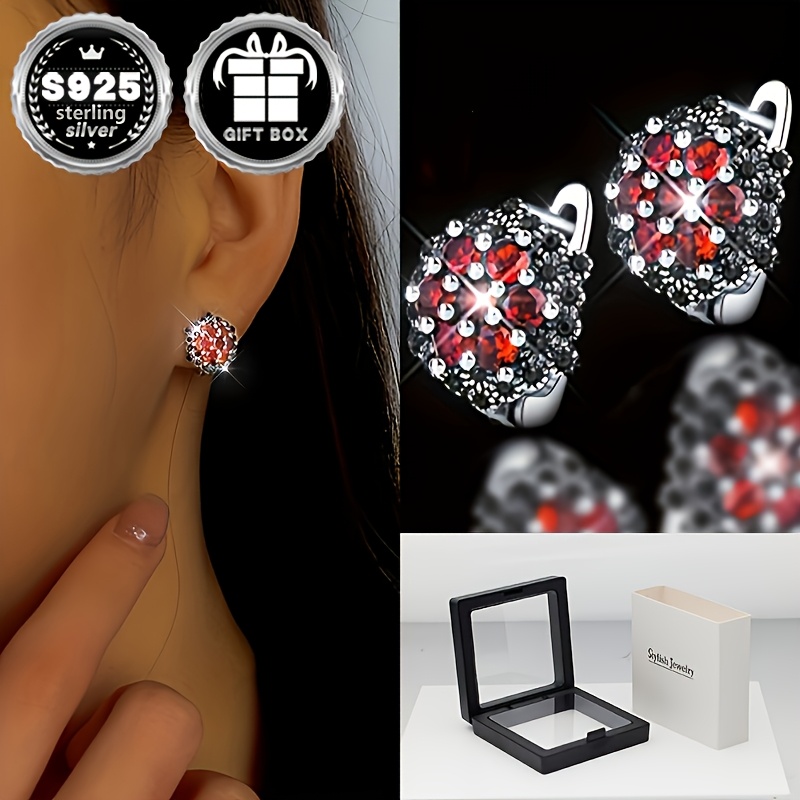 

2 paires de boucles d'oreilles Vana de style gothique , en argent sterling 925 avec synthétique, 4,7 g, rouge poinsettia et noir, cadeau élégant , à au et en soirée.