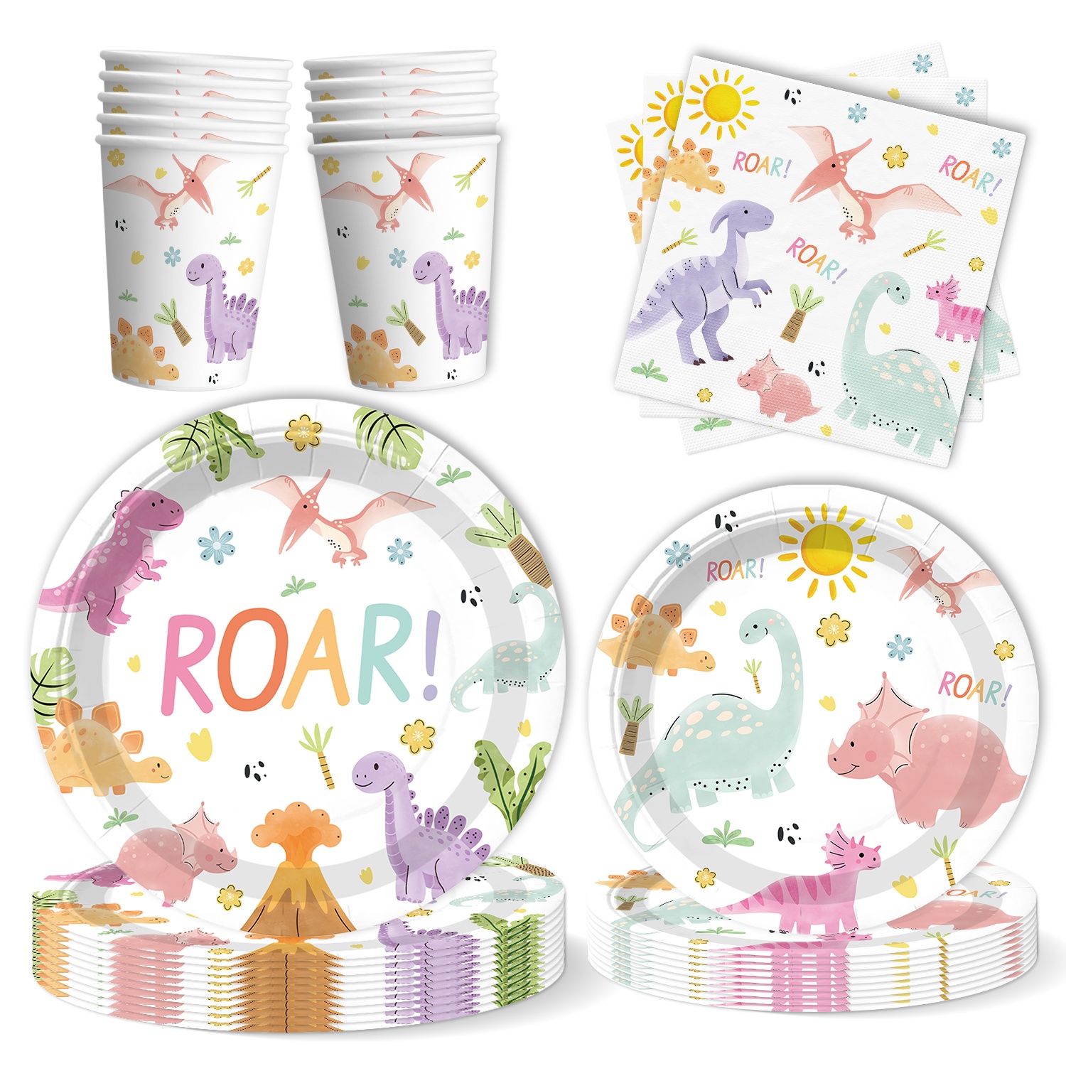 Image of 50pcs Pink Dinosaur Birthday Party Supplies Complete Set With 7 & 9-inch Plates, Napkins, Cups - -themed Tableware Decorations For 2 Birthday, Shower, Party ( Pack) I Perfect For Halloween