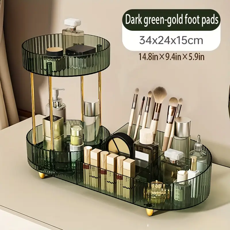 2 layer transparent acrylic makeup storage box with transparent golden silvery pad makeup storage rack for dressing table to store skincare products brushes perfume Product details 3