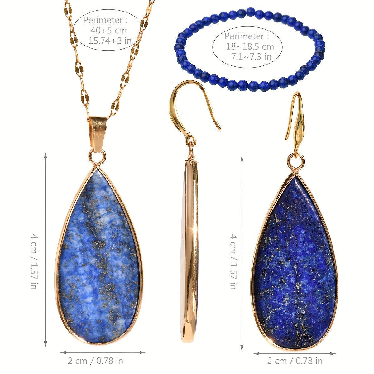 Lapis Lazuli Dangle Earrings & Necklace Set with Golden Tone