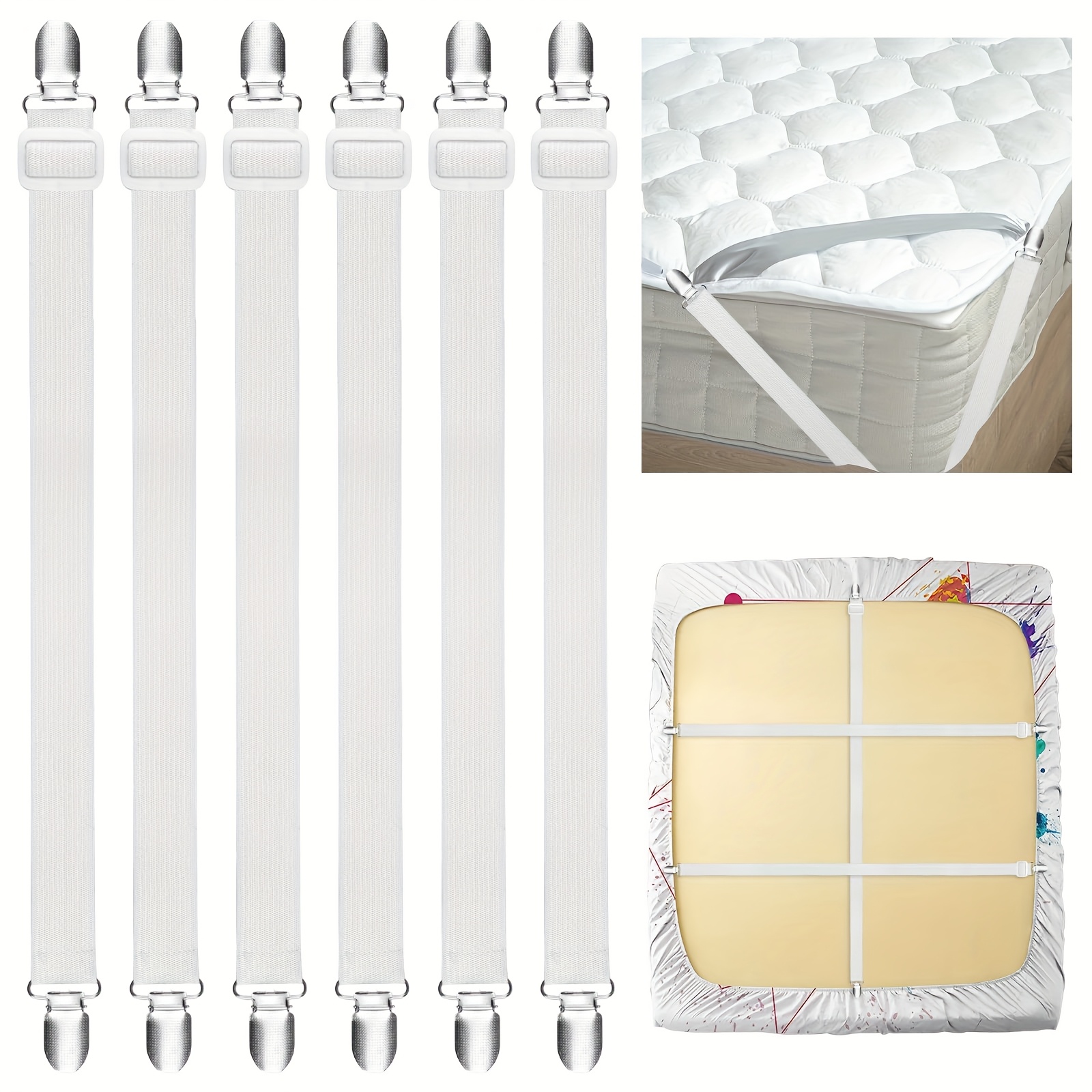 TEMU Bed Sheet Clips Adjustable 65-220cm, Pack Of 6 Elastic Bed Sheet Straps With Metal Clips For Fitted Sheet, Mattress, Ironing Board And Sofa,