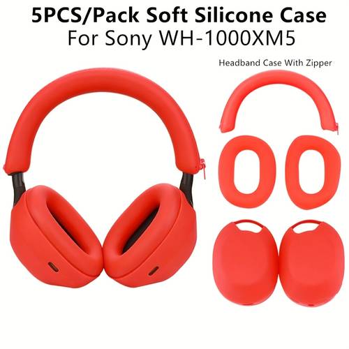 5pcs soft silicone protective case set for sony headphones waterproof dustproof shock absorbing scratch resistant kit with zipper strap and ear covers