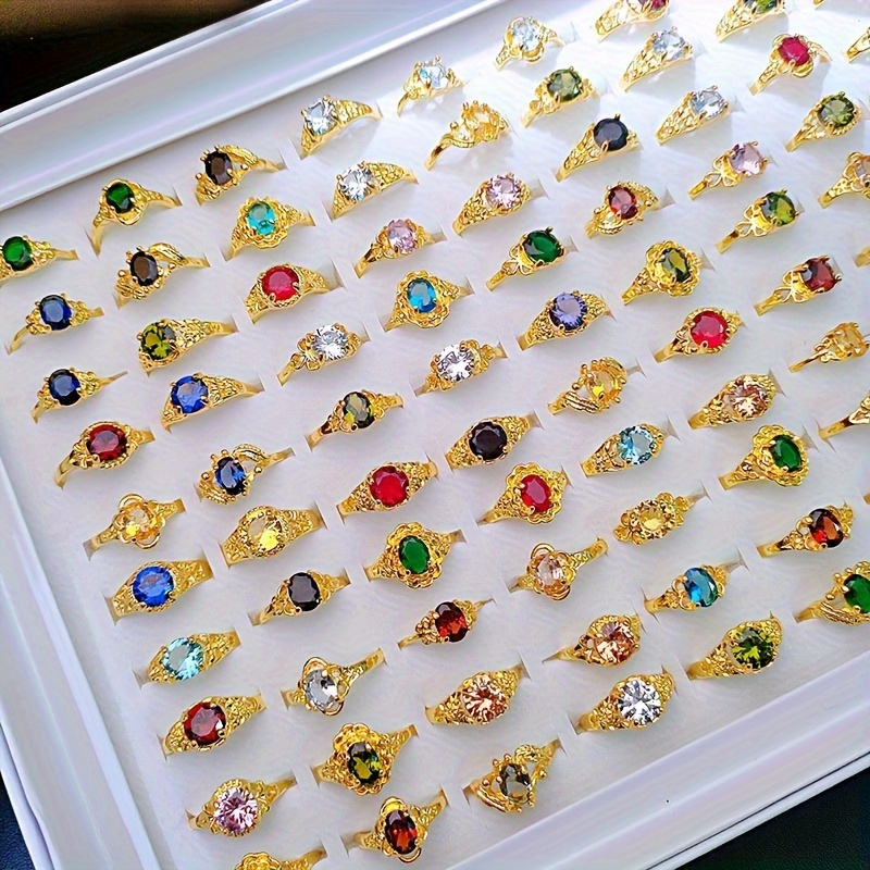 

50pcs Wholesale Shining Crystal Rings Mixed Rings Bulk Lots Engagement Wedding Jewelry Accessories Party Gifts Assorted Varieties