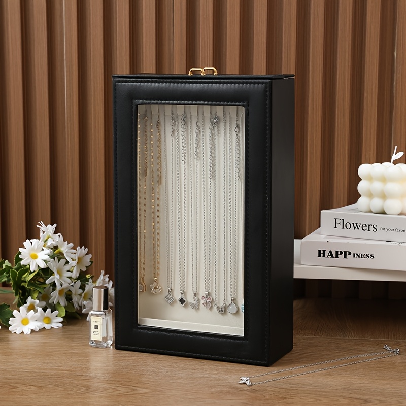 Image of 2-layer Necklace Organizer Box With 20 Hooks, Jewelry Storage Box With Transparent Window For Necklaces, Bracelets, -free Necklace Display For Women, Jewelry Boxes
