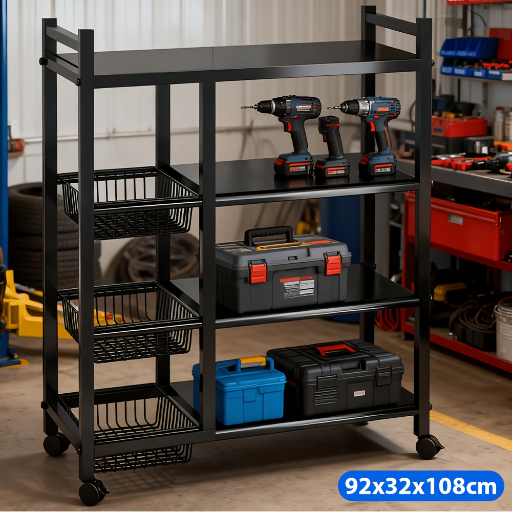 TEMU 4-tier Metal Shelving, Heavy-duty Garage Racks, Kitchen Storage Shelves, Baskets With Removable Wheels, Suitable For Corridors, Kitchens, Living