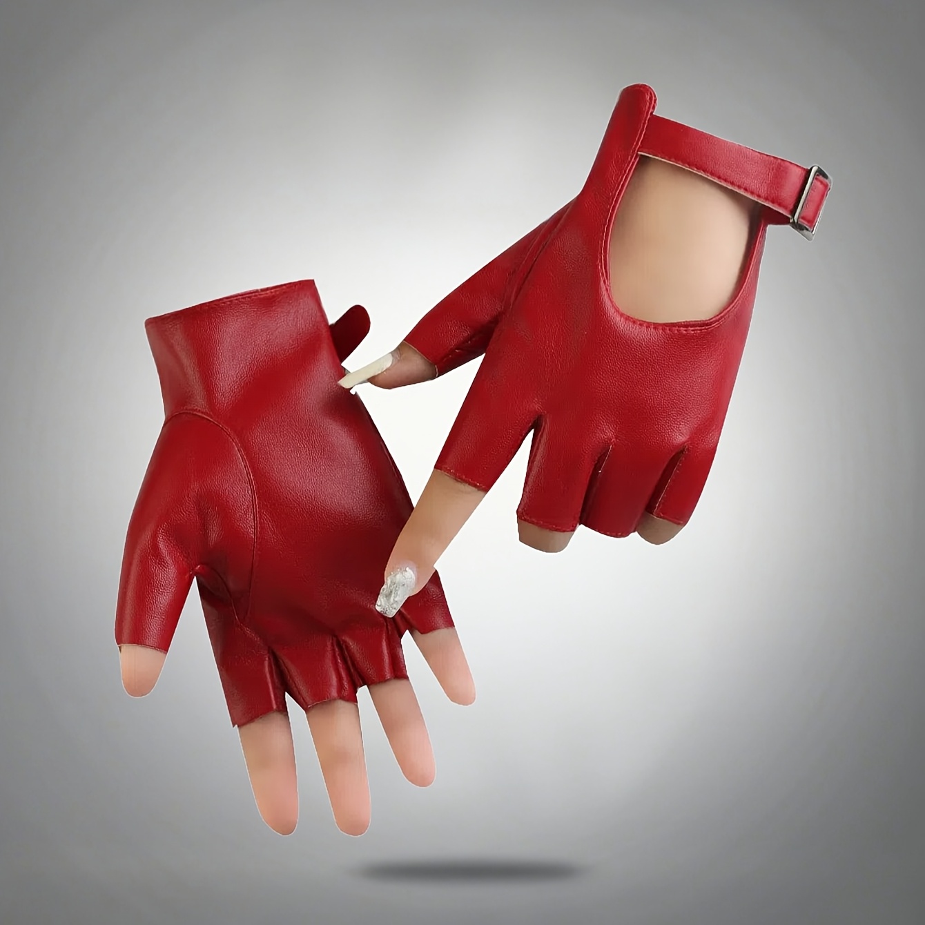 TEMU 1 Paar Damen Halbhandschuhe in Unifarben, Tanzhandschuhe, Verstellbare Breite Metallschnalle, Cosplay Handschuhe, Partyhandschuhe,