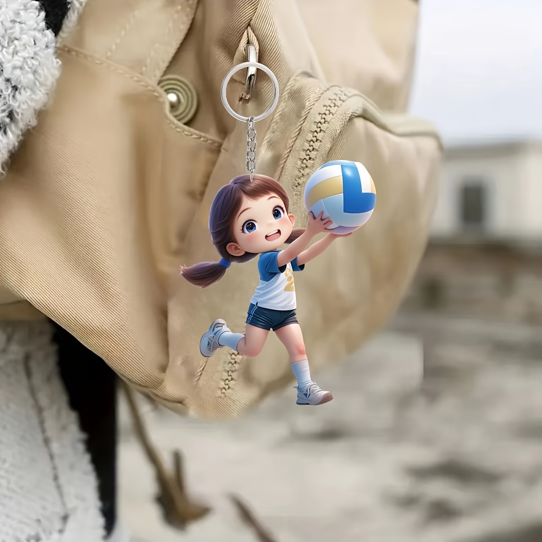 

1pc Cute Volleyball Girl Acrylic Keychain - 2d Keyring For Diy, Thanksgiving, Christmas, Halloween Themed Gifts