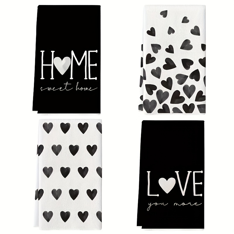 Image of 4pcs Set Heart Pattern Kitchen Towel Tea Towel, Soft Absorbent Ultra-thin Fiber Dishcloth, Home Decor, Kitchen Cooking Cleaning And Decoration, Perfect For Gift
