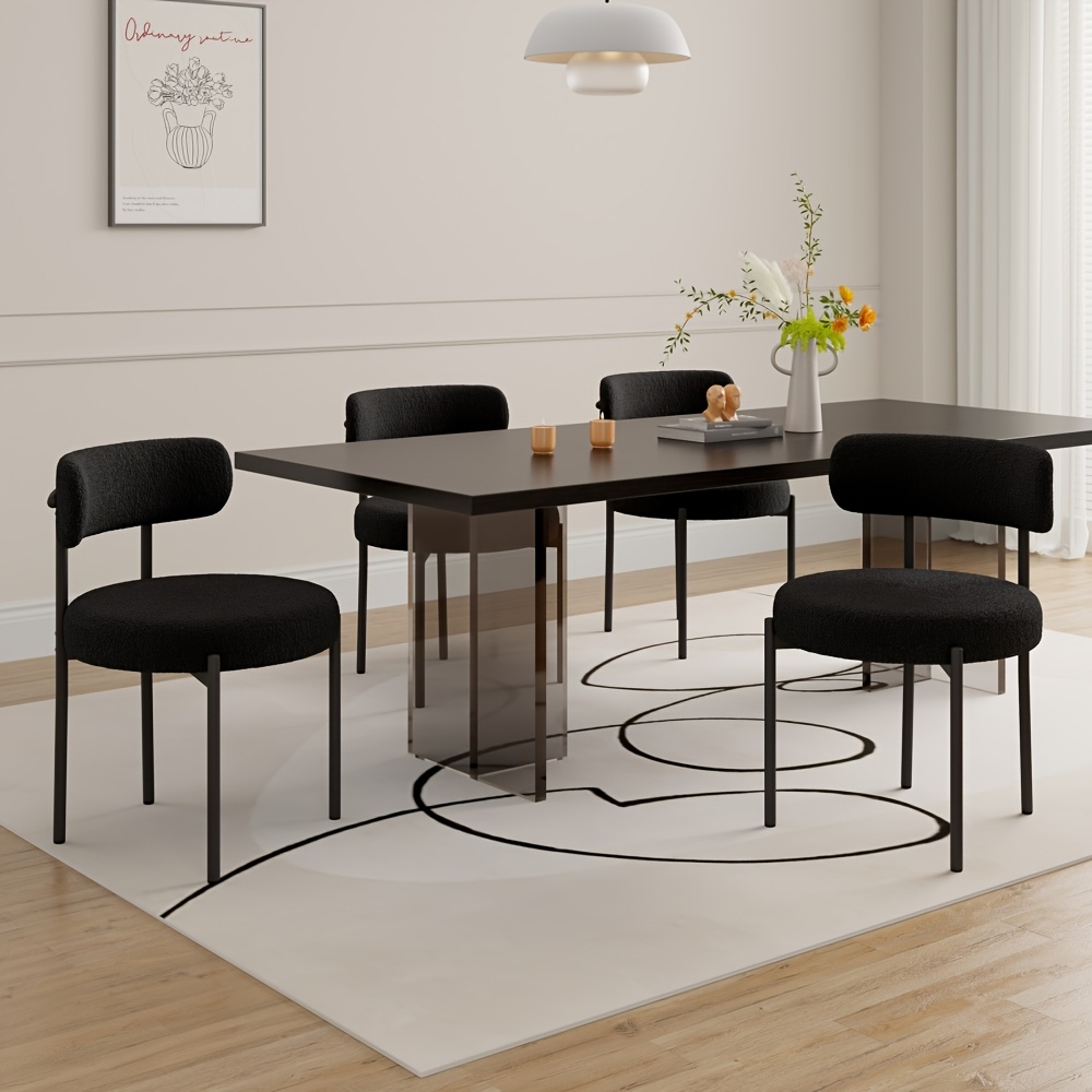 Image of Set Of 4 Dining Chairs, Padded Kitchen Chairs With Teddy Velvet, Suitable For Living Room, Dining Room And Bedroom, Leather: Brown, Beige. Teddy: White, Yellow, Light Brown, Black