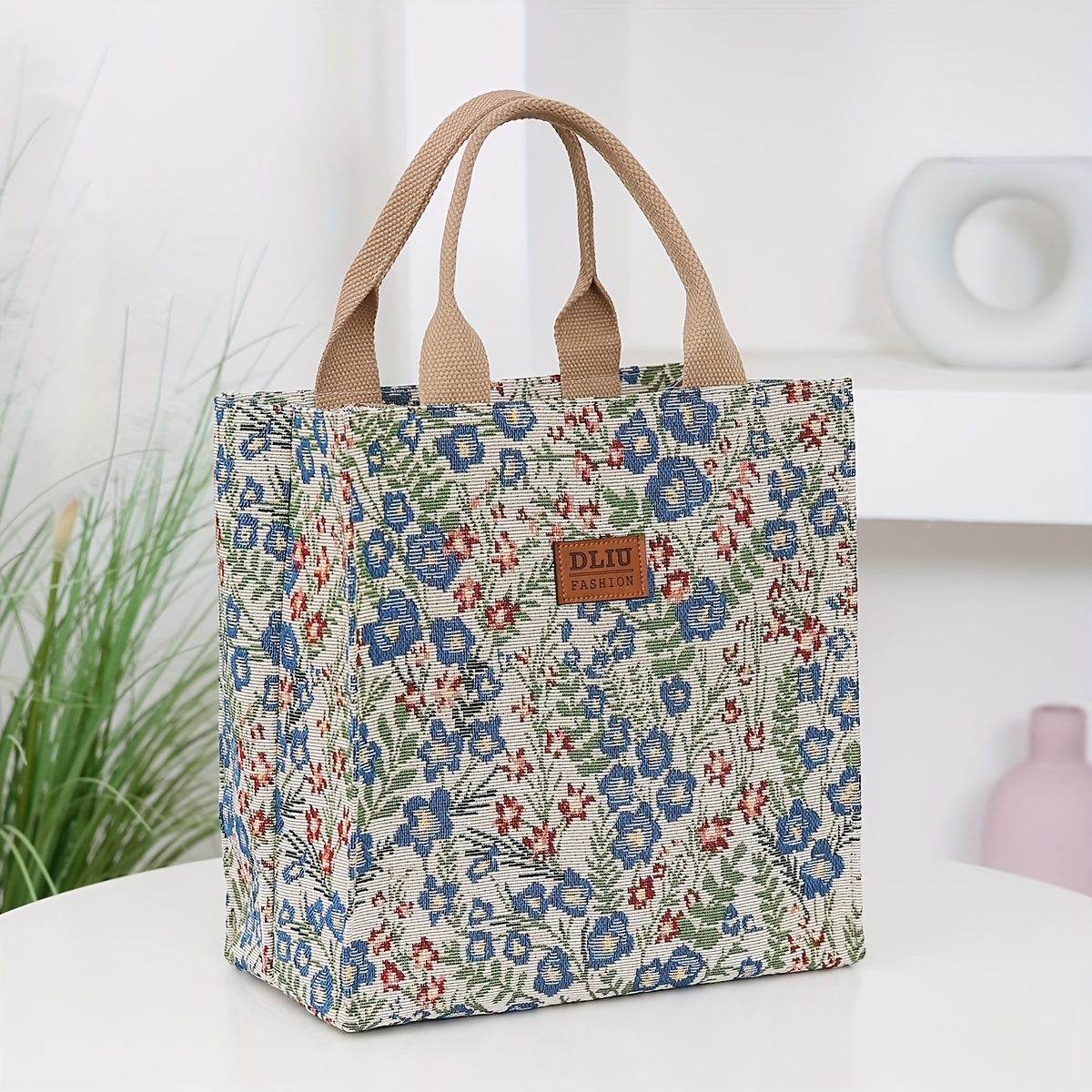 TEMU Un bolso de portátil y espacioso, de un tejido de nailon con un diseño de tejido floral, que una bolsa interior con cremallera, para ir al