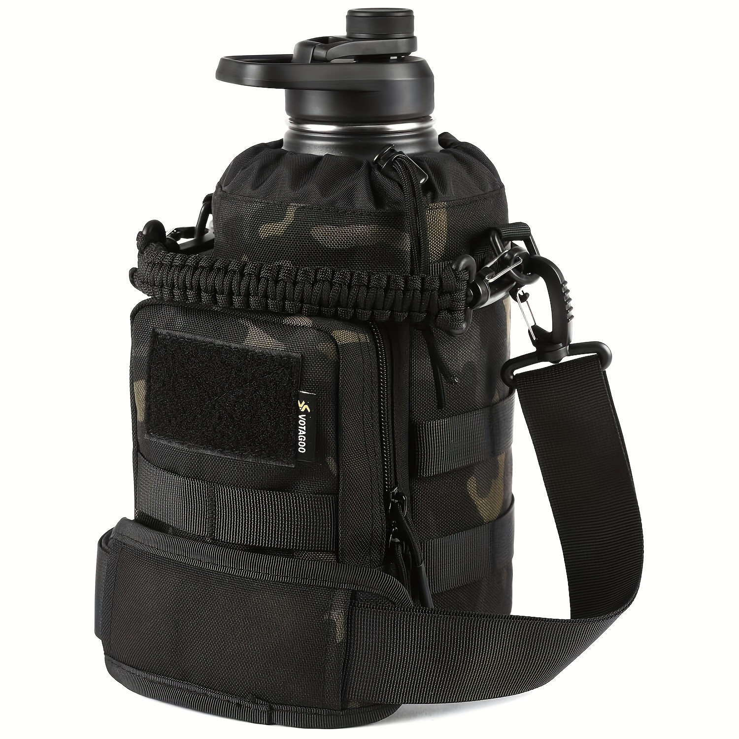 TEMU 64oz Tactical Water Bottle - Half Gallon Stainless Steel Insulated Military Hydration With Rugged Removable Sleeve, Durable Nylon Carrier Bag & Shoulder Strap For Hiking, Camping, Hunting