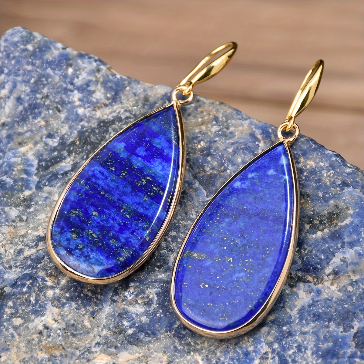 TEMU (natural Stone Colors Random) 1 Pair Turquoise Earrings Retro Bohemian Style Suitable For Daily Parties New Year Gift For And Mother's Day Gift