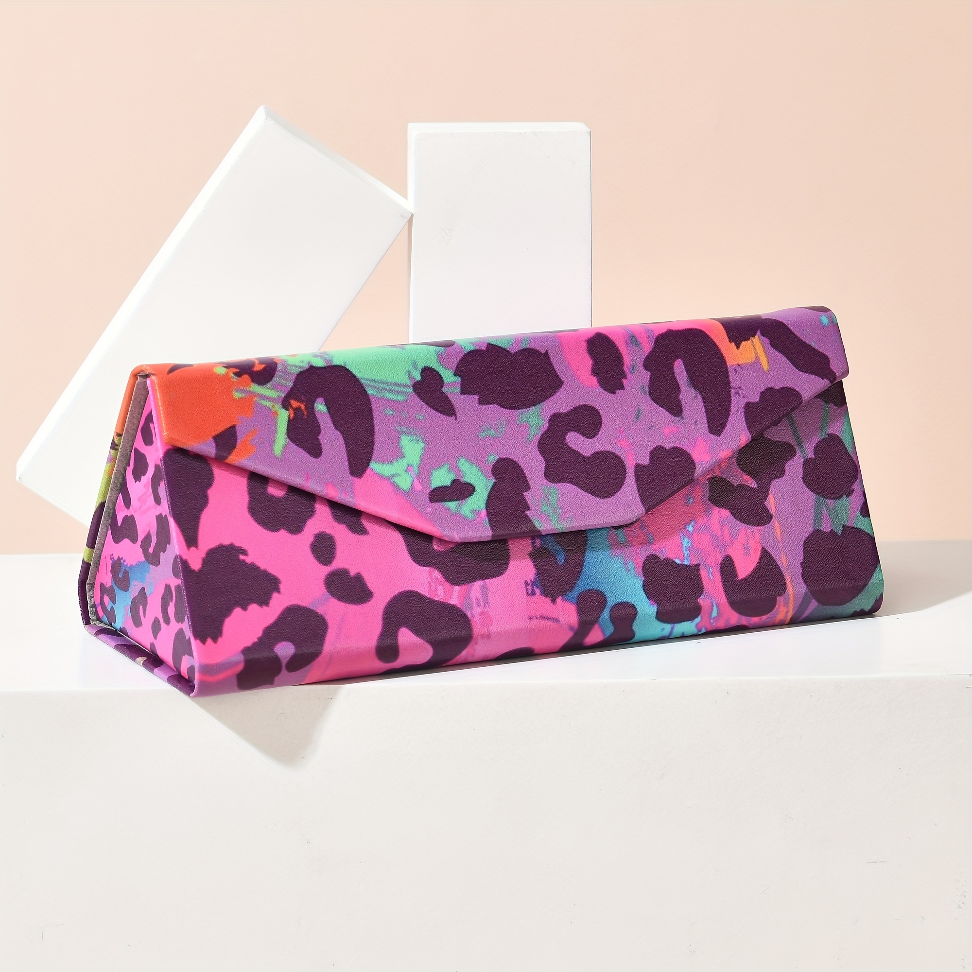 Colorful Leopard Print Glasses Case, Foldable Glasses Case Storage Box, Women's Glasses Case, Men's Glasses Case