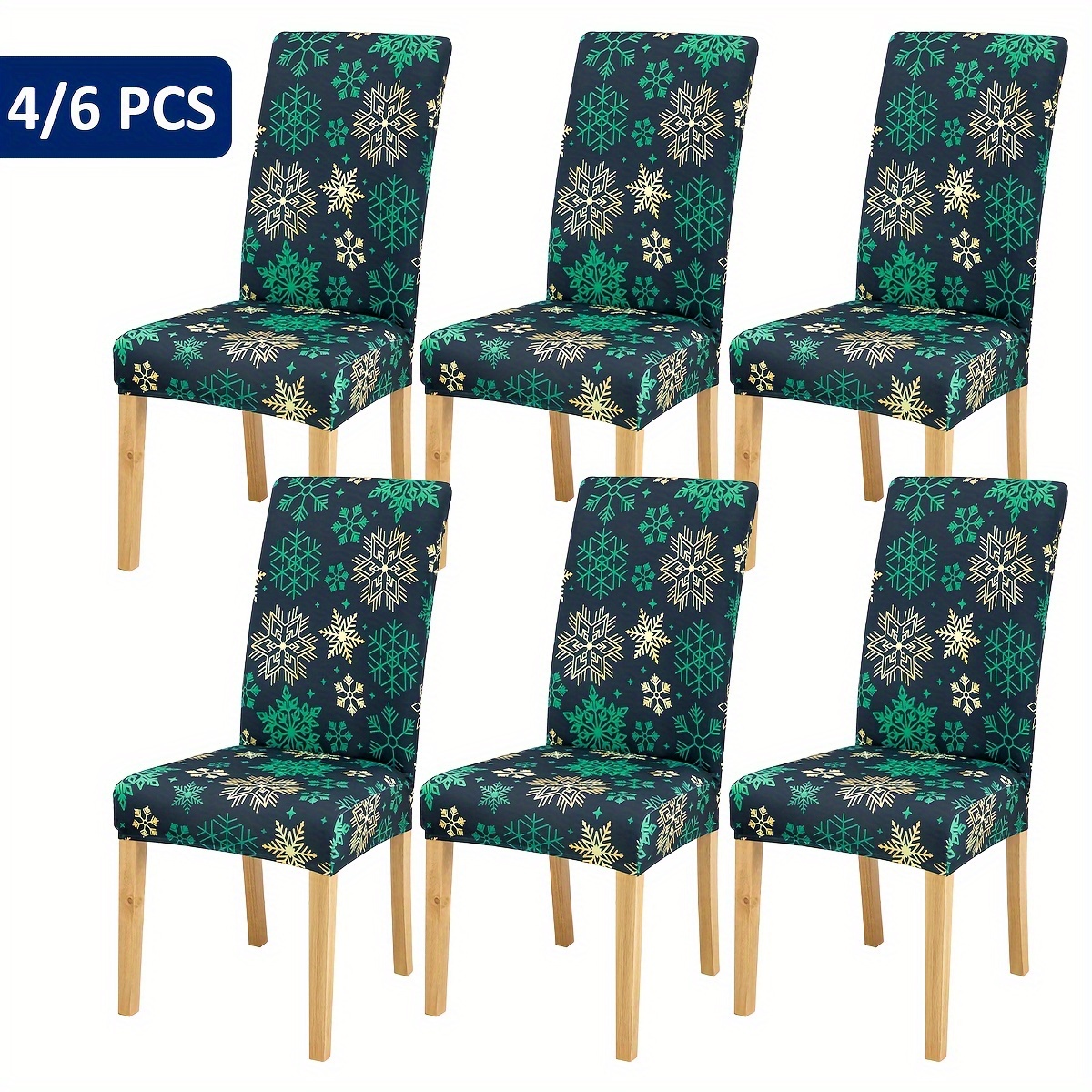 

4/6pcs Christmas Snowflake Print Dining Chair Cover Home Decoration Festive Atmosphere Suitable For Restaurant And Living Room