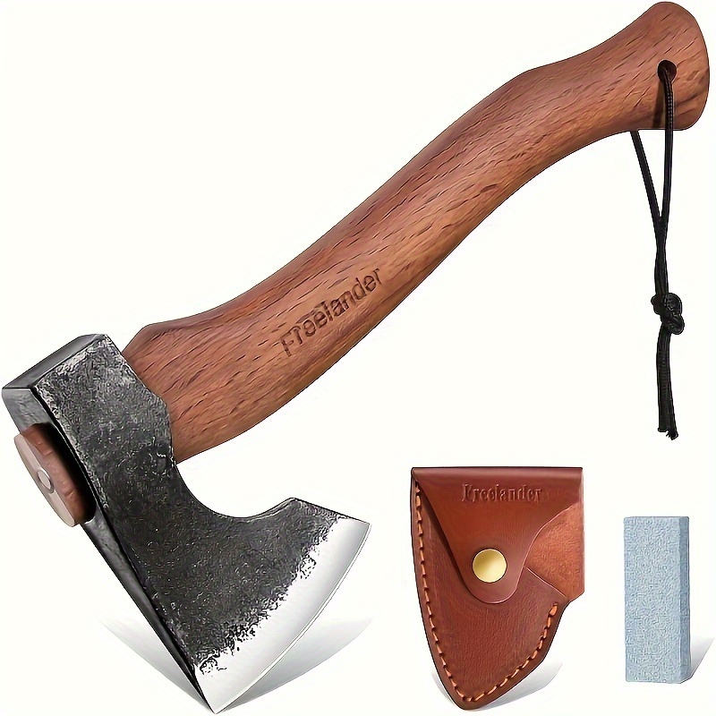 

13.5'' Hatchet, Camping Axes And Chopping Hatchet With Walnut Handle, Hand Forged Carbon Steel Bushcraft Axe With Sheath For Outdoor Camping Wood