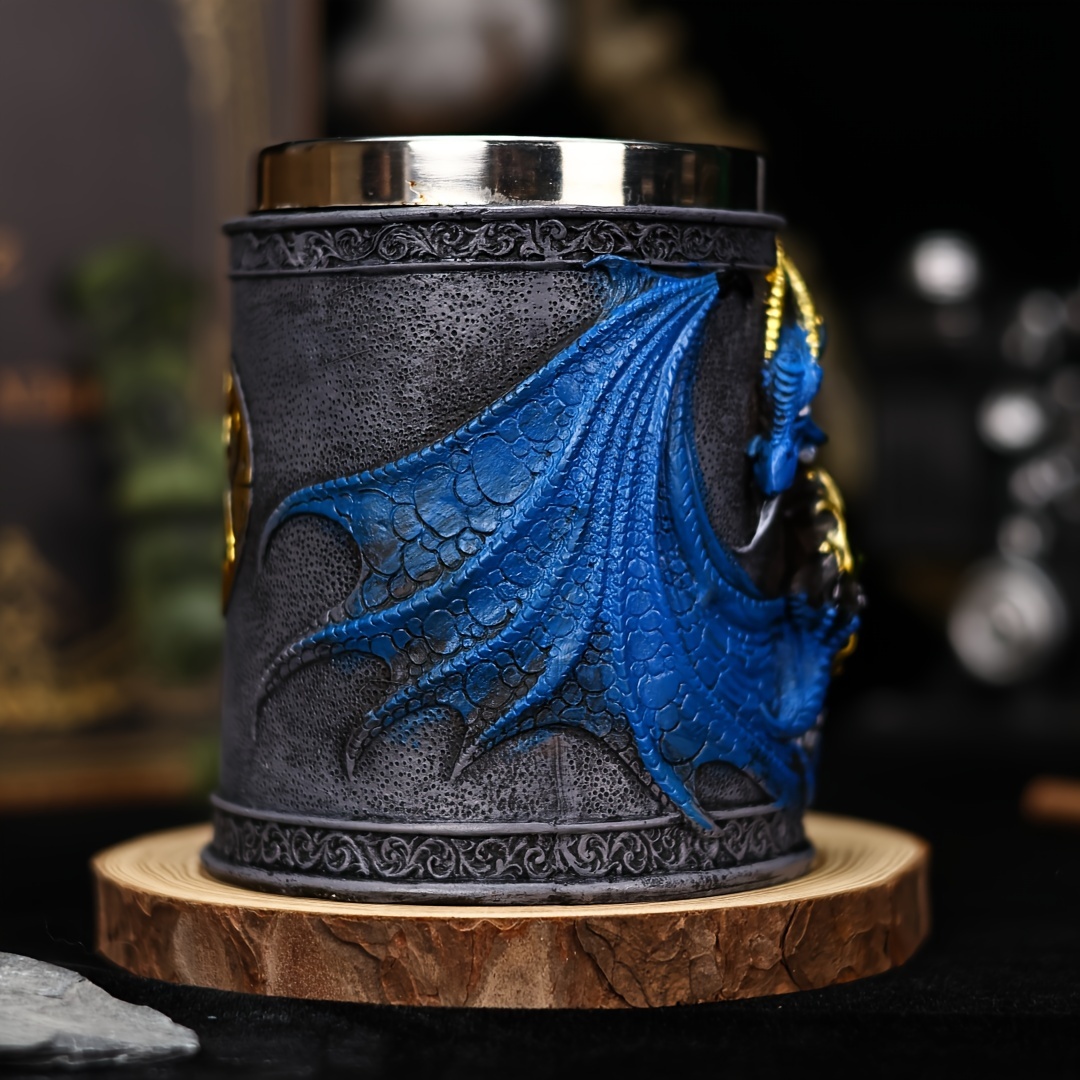 a stainless steel beer cup with a dragon statue a 3d western winged dragon mug and coffee cup christmas gift halloween tabletop decoration cute dragon decoration bar water cup details 4