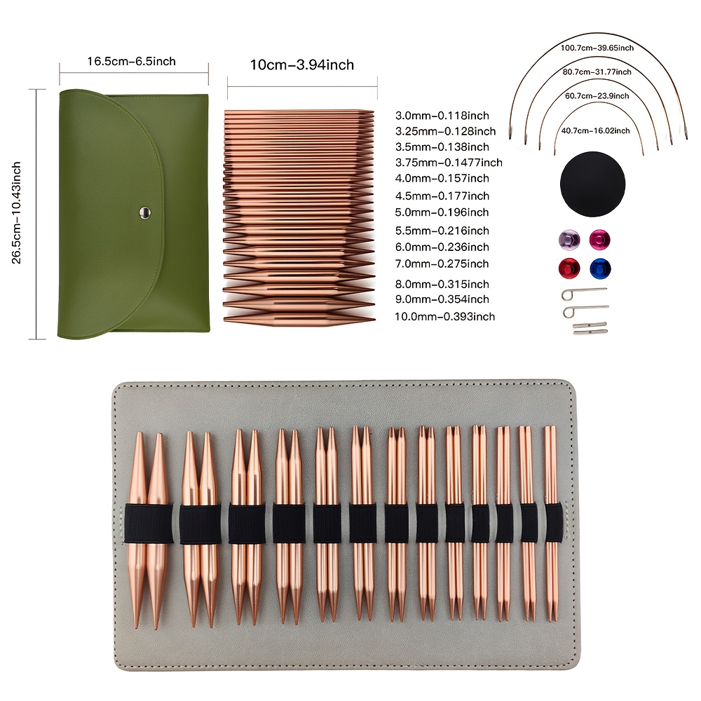 TEMU 13 Pairs/set Aluminum Knitting Needles, Detachable Circular Loop, 10cm Length With Interchange Rope, Circular Needles For Knitting, Knitting