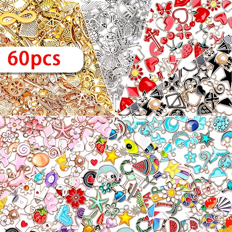 TEMU 60/120pcs Assorted Style Alloy Enamel Charms, Suitable For Craft Making, Diy Key Rings, Keychain Accessories, Decoration, And Homemade Sock