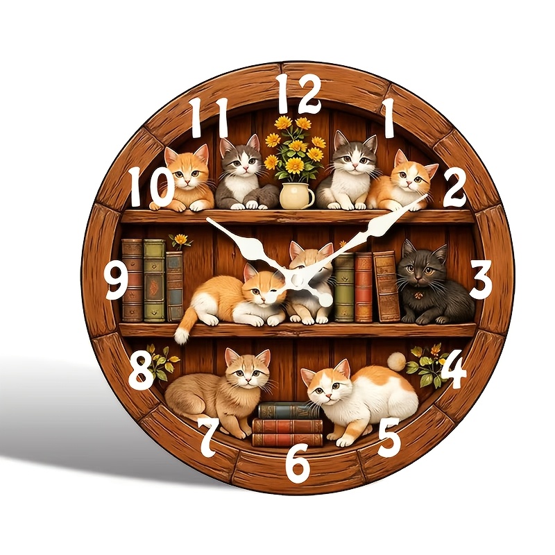 TEMU 1 Round Wall Clock, Bookshelf Clock, Minimalist Style Wall Clock, Silent Non-ticking Wooden Clock, Suitable For Bedroom, Living Room, Office,
