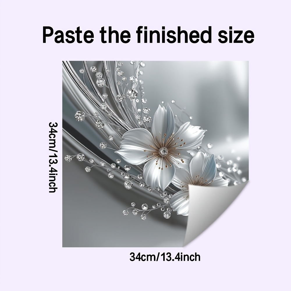Image of 1pc, Wall Sticker, Flower, Removable Waterproof Pvc Sticker, Suitable For Dishwasher Decoration, Wall Decoration, 13.4*13.4 Inches