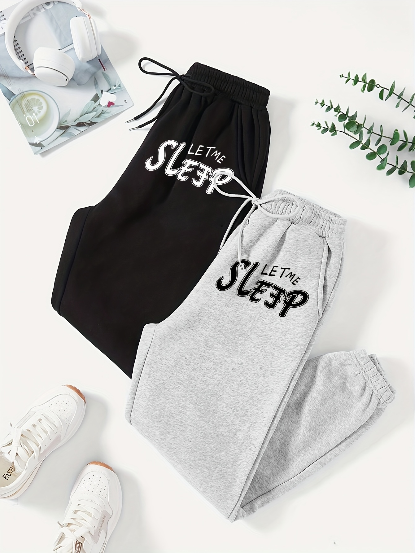 letter print pants elastic waist casual pants womens clothing