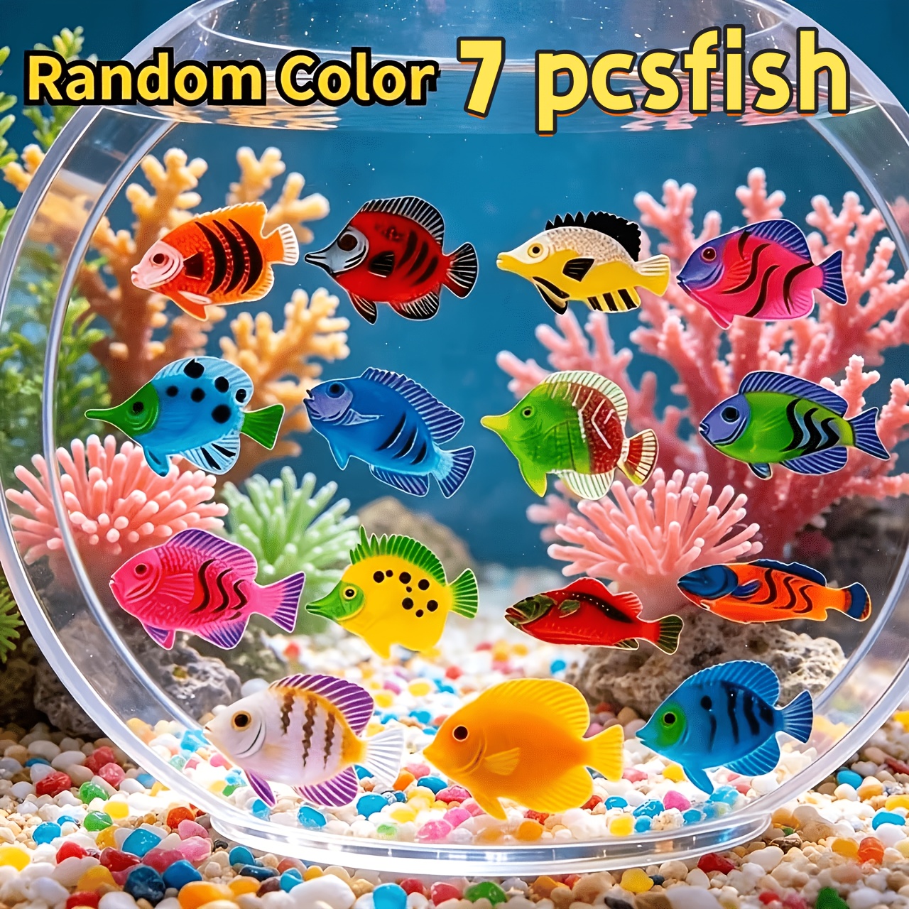 TEMU 7pcs Random Style Floating Small New Floating Ornamental Fish Set, Realistic Plastic Decoration For Aquariums And Fish Tanks, Pvc Material
