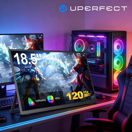 Artikelbild Tragbarer Monitor mit 120Hz Bildwiederholfrequenz, FHD 1080P HDR, USB-C & HDTV-Konnektivität, ° verstellbarem Ständer, VESA-Halterung, eingebauten Lautsprechern, ideal als zweiter Bildschirm für Laptops, Handys, PCs und Spielekonsolen