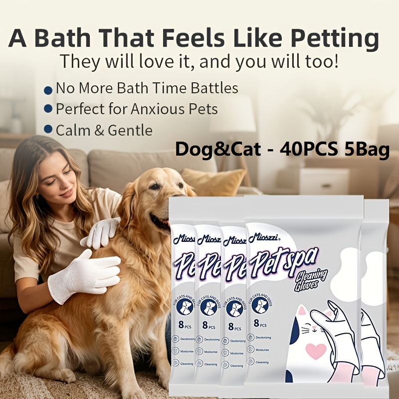 Image of 40pcs 5-bag Mioszzi Wipes For Dogs And Cats - And Deodorizing Between Baths And Travel Dog Washing Wipes For Fur, , Paws, Eyes, And Ears Cat Cleaning Gloves For Grooming And Bathing