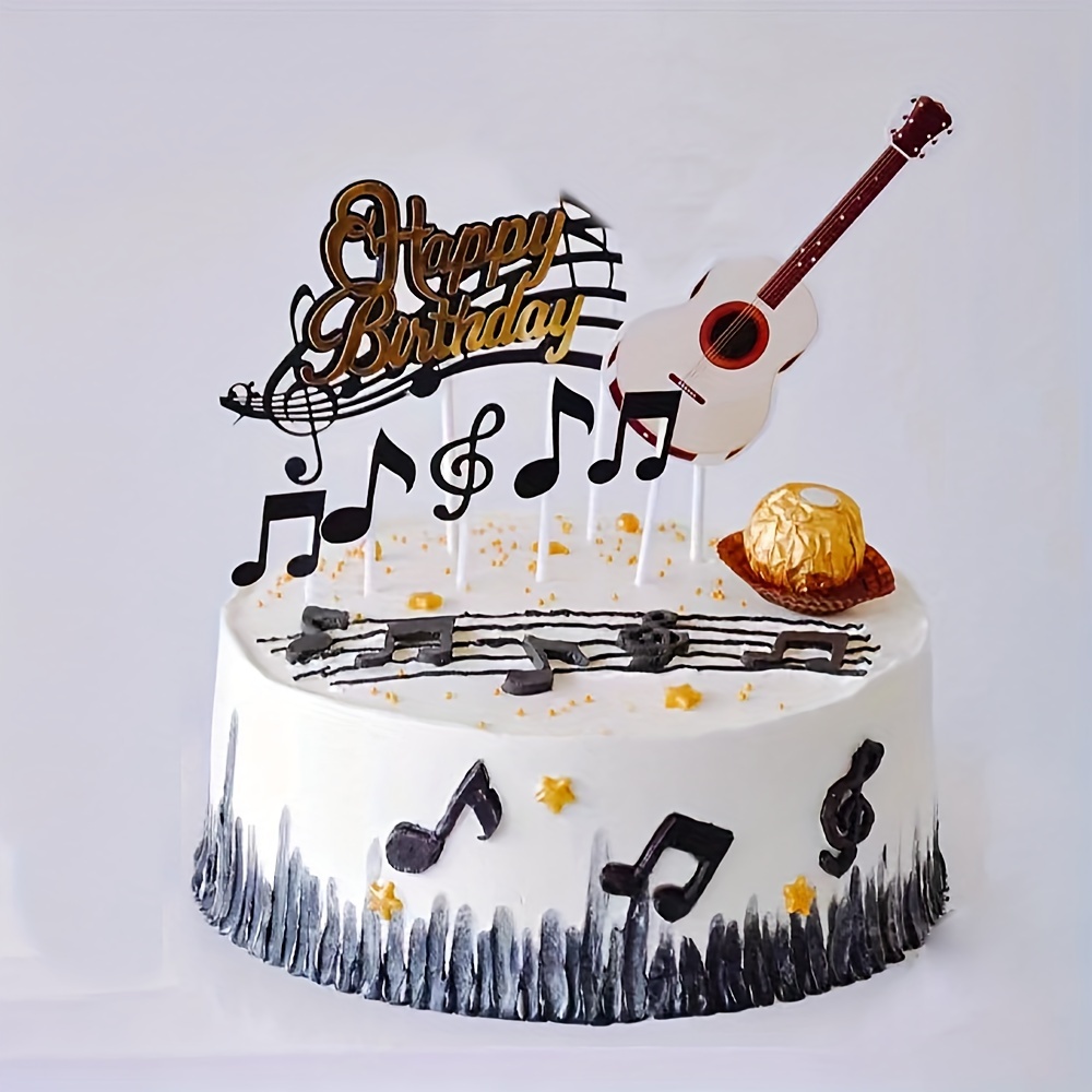 

9 Pcs Music Note & Guitar Cake Toppers Set, Paper Cake Decorating Supplies For Music Festival Birthday Party, No Electricity Required, Featherless