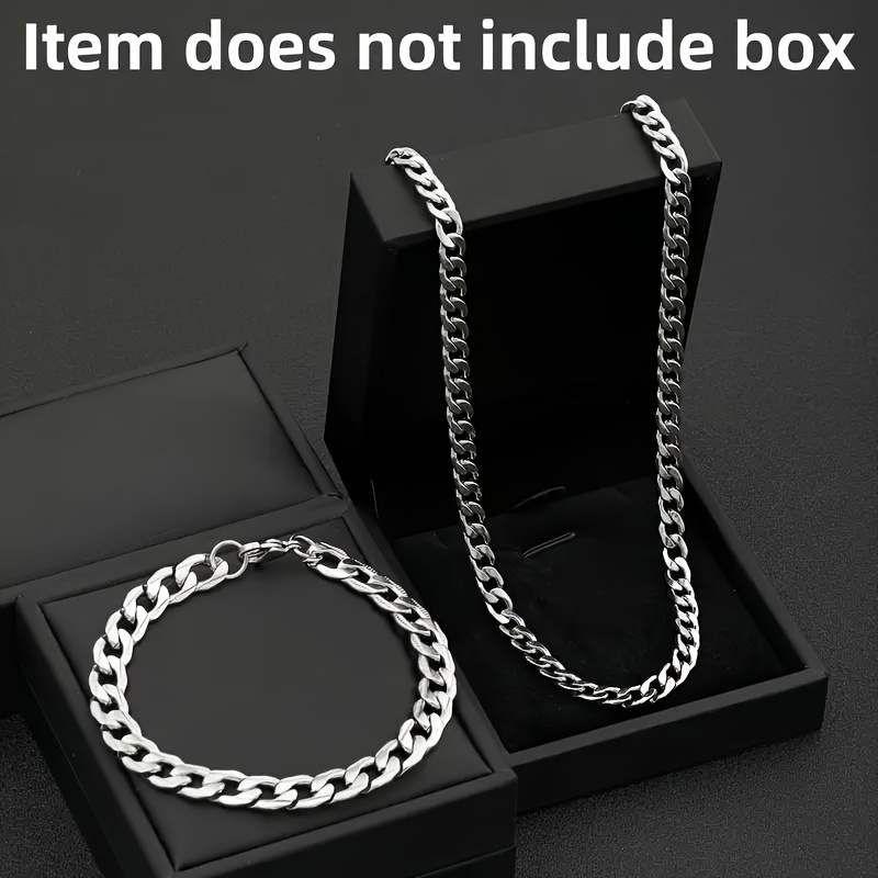 Image of 2pcs/set Men's Hip Hop Y2k Style Stainless Steel Chain Bracelet And Necklace Set, 7mm Thick, High-quality, Long-lasting Durability, Never Fading, , Resistant To Corrosion