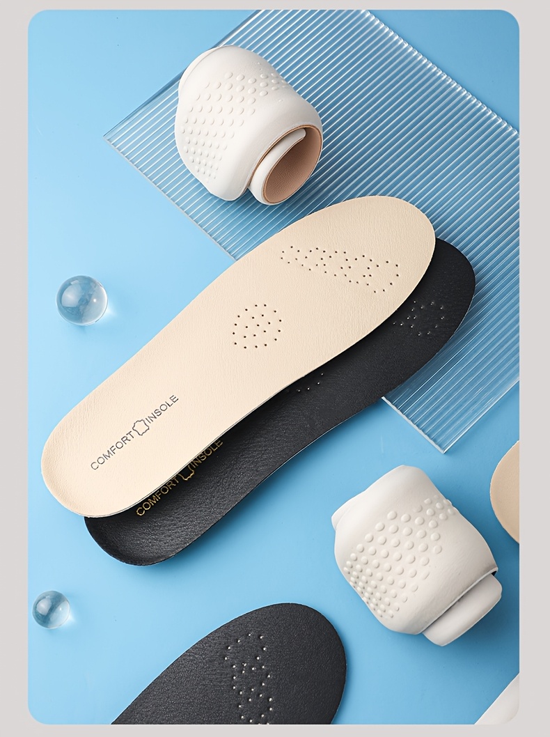 1 par de plantillas de verano de látex y piel de vaca para zapatos, unisex para uso diario, trabajo de oficina, estar de pie, caminar, deportes, correr, cómodas, informales, transpirables, absorbentes del sudor, amortiguadoras, con suela suave