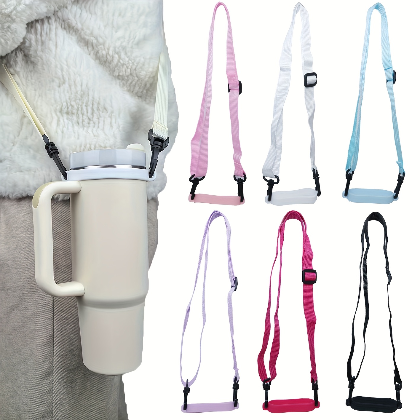 shoulder strap for water bottles 25mm wide made of polyester adjustable from 23 62 to 51 18 inches suitable for 30oz and 40oz tumbler cups