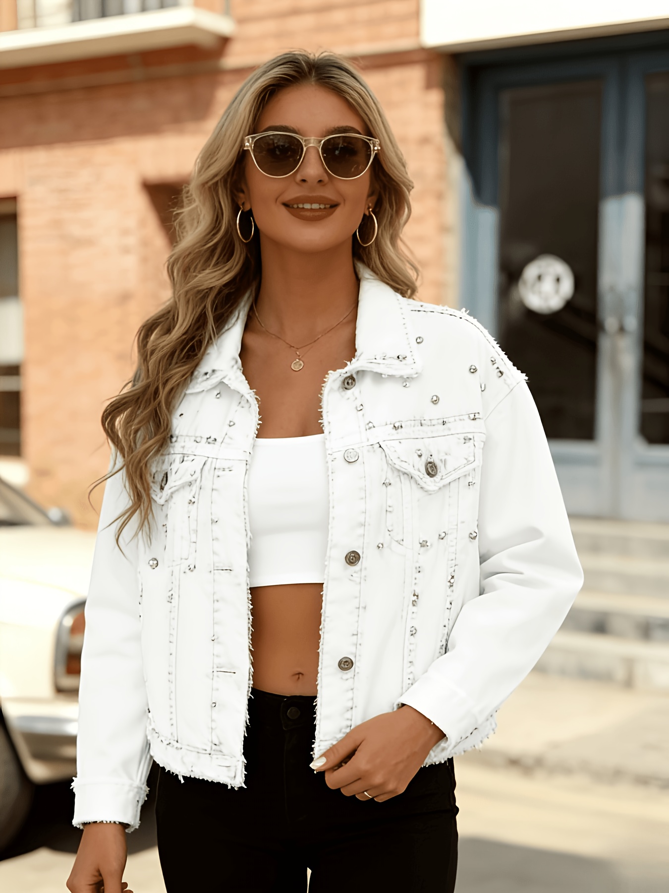 white jeans jacket sold on Temu United States