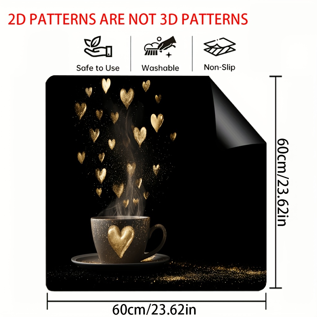 TEMU 1pc 2d Flat Printing Valentine's Day Stove Cover | -shaped Coffee Cup Design, Durable Polyester For Induction Cooktop Cover, Elegant Kitchen