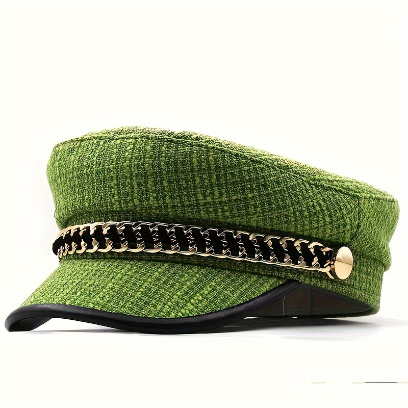 

Chic Women's Cotton Beret With Chain Detail - Sun-protective, Non-stretch, Casual Fashion Painter Cap For Spring