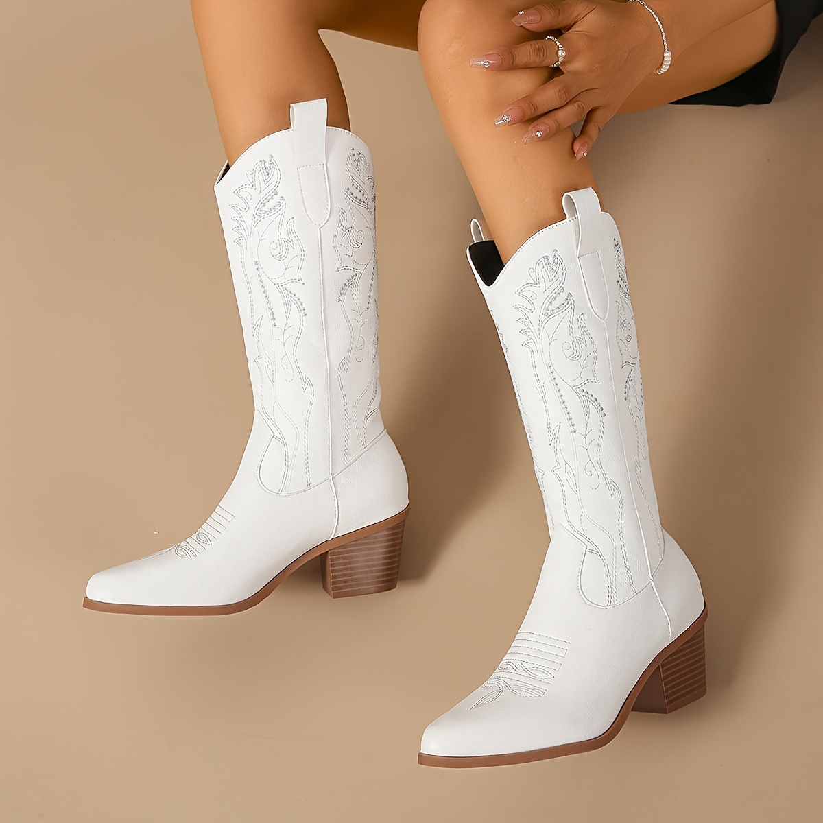 white cowgirl boots with rhinestones sold on Temu Australia