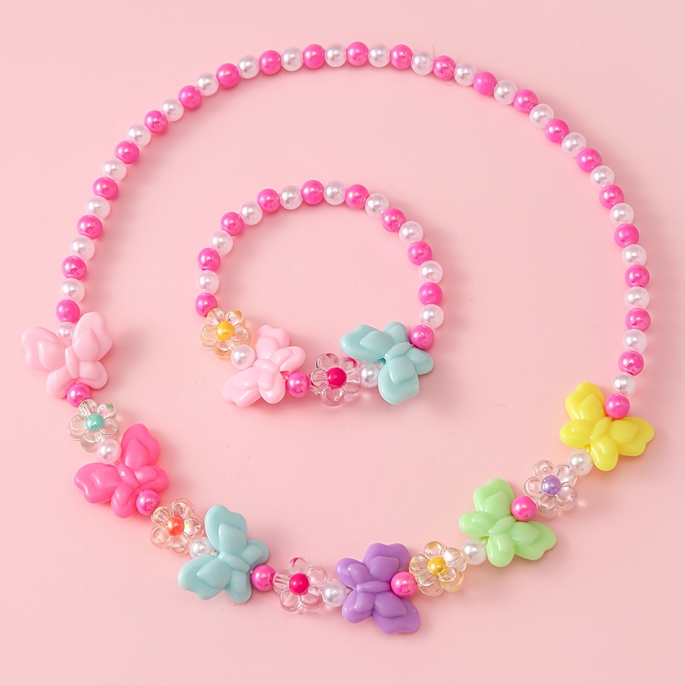 TEMU Juego de joyería de 2 piezas de pulsera elástica y collar de colorida para niñas, accesorios de para mejor , regalo de y festival de para hija y
