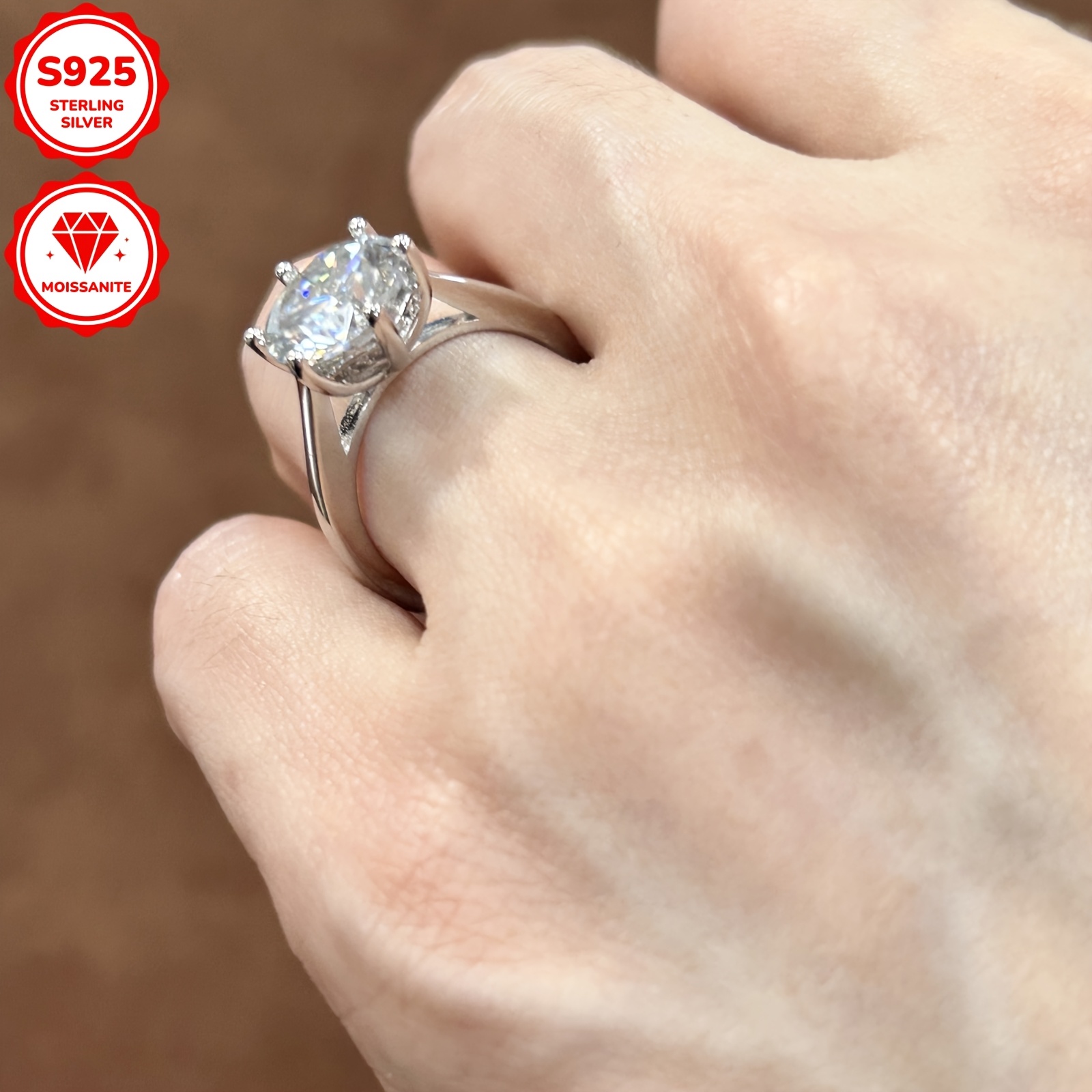 925 Silver Moissanite Engagement Ring 4ct Wedding Bride Anniversary Gift