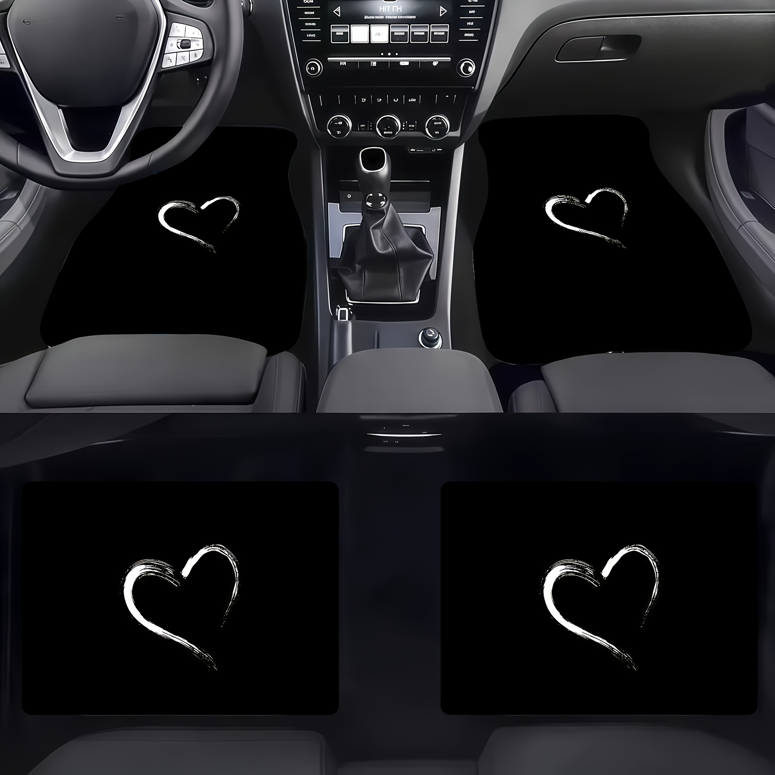 TEMU 4pcs Set Car Floor Mats | Background, Polyester Fiber, Applicable For Car Interior Decoration