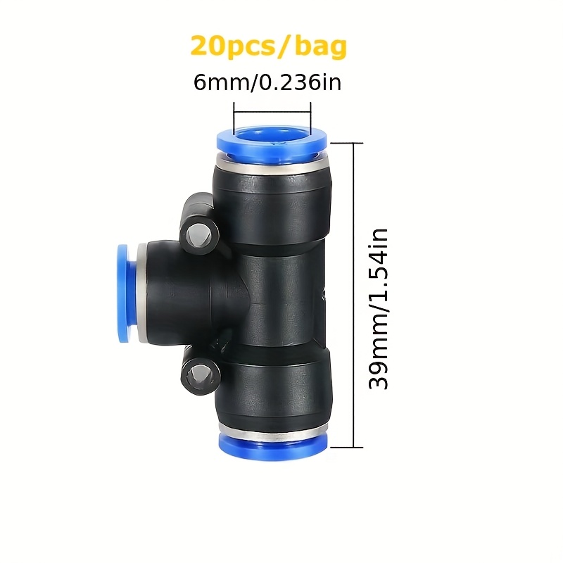20pcs Pneumatic Tee Union 4 6 8 10 12mm Quick Release Connectors Fittings For 1/4 5/16 3/8 1/2 Tube Connector Plastic Quick Push To Connect Tube Fitting