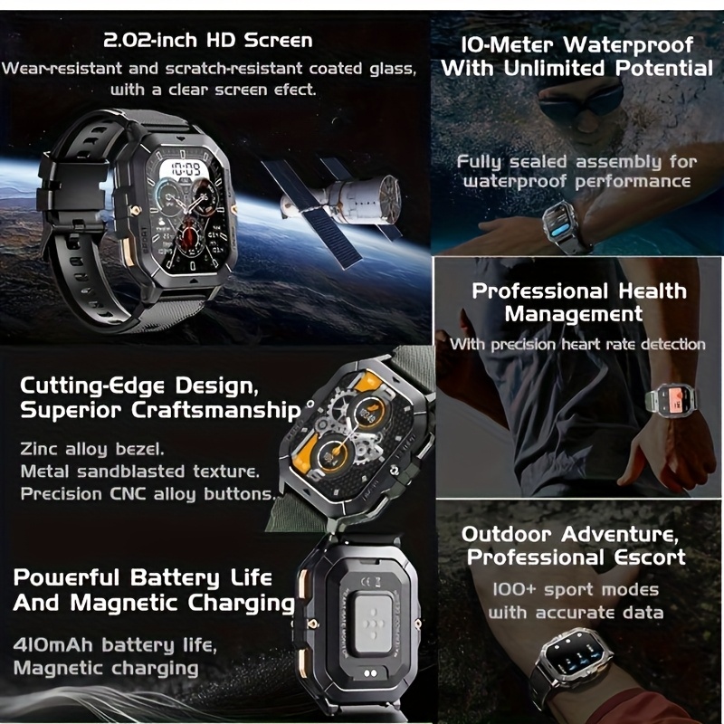 5.13 cm Full Screen Touch Smart Watch for Men with AI Voice, 100+ Sports Modes, Sleep, Step, Calorie, Pressure Monitoring, Calls And SMS Alerts, Sports Watch Smart Band for iPhone/Andriod - Image 8